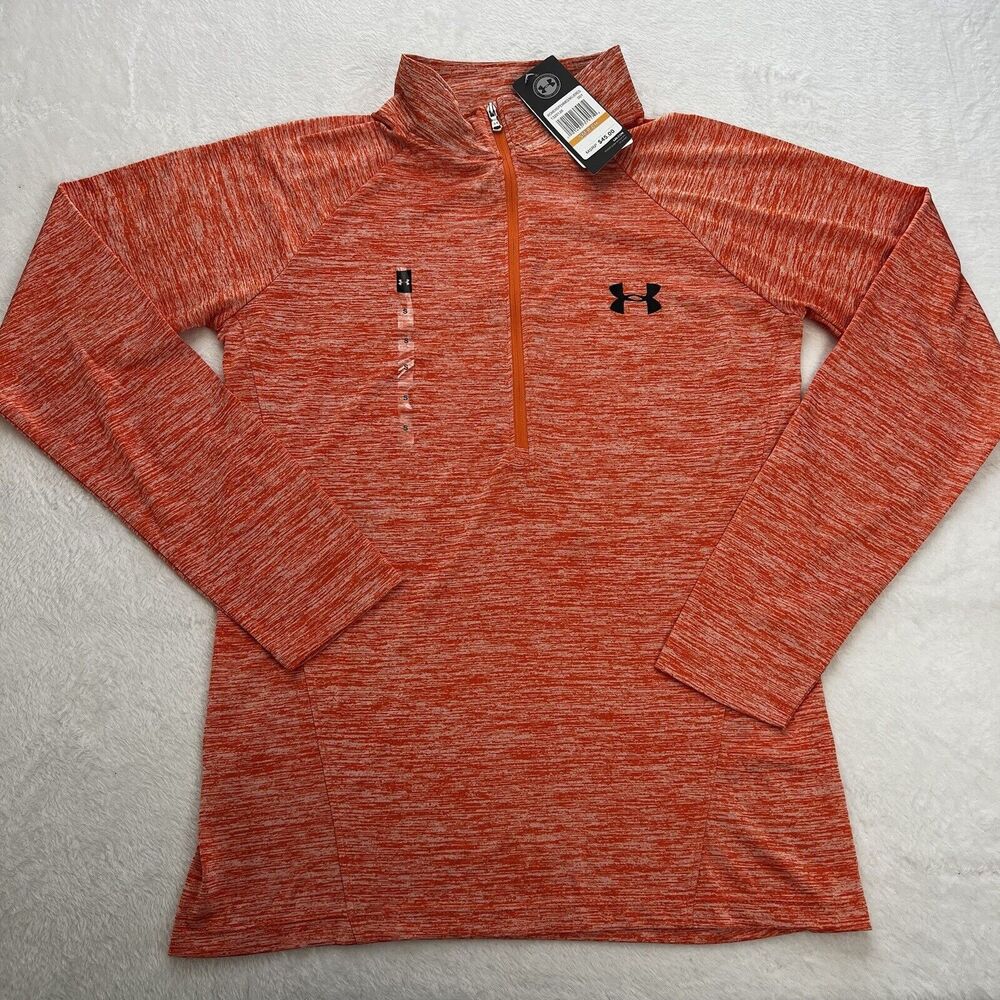 Under Armour Women's Loose Tech Twist 1/2 Zip-Long Sleeve Size Small Orange NEW
